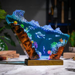 Sea Turtle and Scuba Diver Coral Reef Resin Lamp