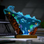 Sea Turtle and Scuba Diver Coral Reef Resin Lamp