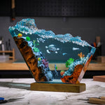 Sea Turtle and Scuba Diver Coral Reef Resin Lamp