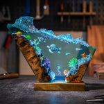 Sea Turtle and Scuba Diver Coral Reef Resin Lamp