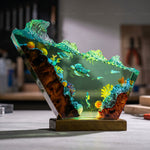 Sea Turtle and Scuba Diver Coral Reef Resin Lamp