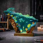 Sea Turtle and Scuba Diver Coral Reef Resin Lamp