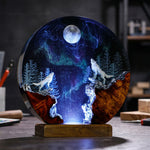 Howling Wolf Under Full Moon Resin Lamp