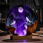 Howling Wolf Under Full Moon Resin Lamp