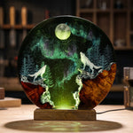 Howling Wolf Under Full Moon Resin Lamp
