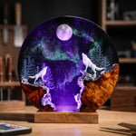 Howling Wolf Under Full Moon Resin Lamp