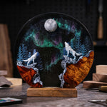 Howling Wolf Under Full Moon Resin Lamp