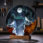 Howling Wolf Under Full Moon Resin Lamp