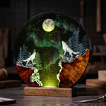 Howling Wolf Under Full Moon Resin Lamp