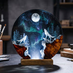 Howling Wolf Under Full Moon Resin Lamp
